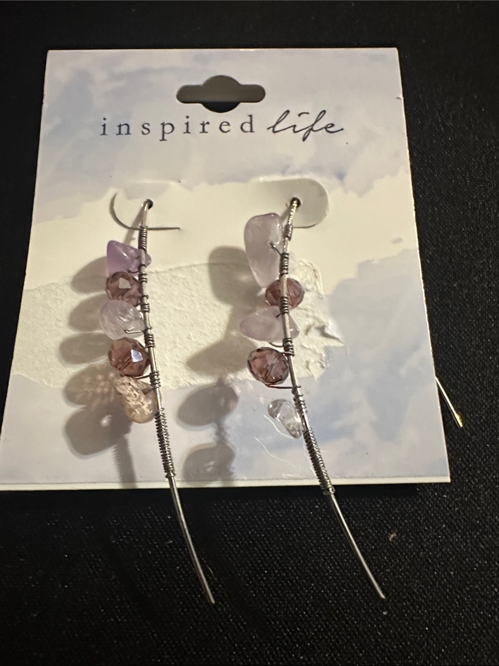 Inspired Life Silver Drop Earrings with Lavender and Champagne Beads
#65